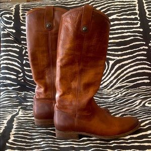 FRYE Melissa Button Lug Tall boots Cognac sz 8